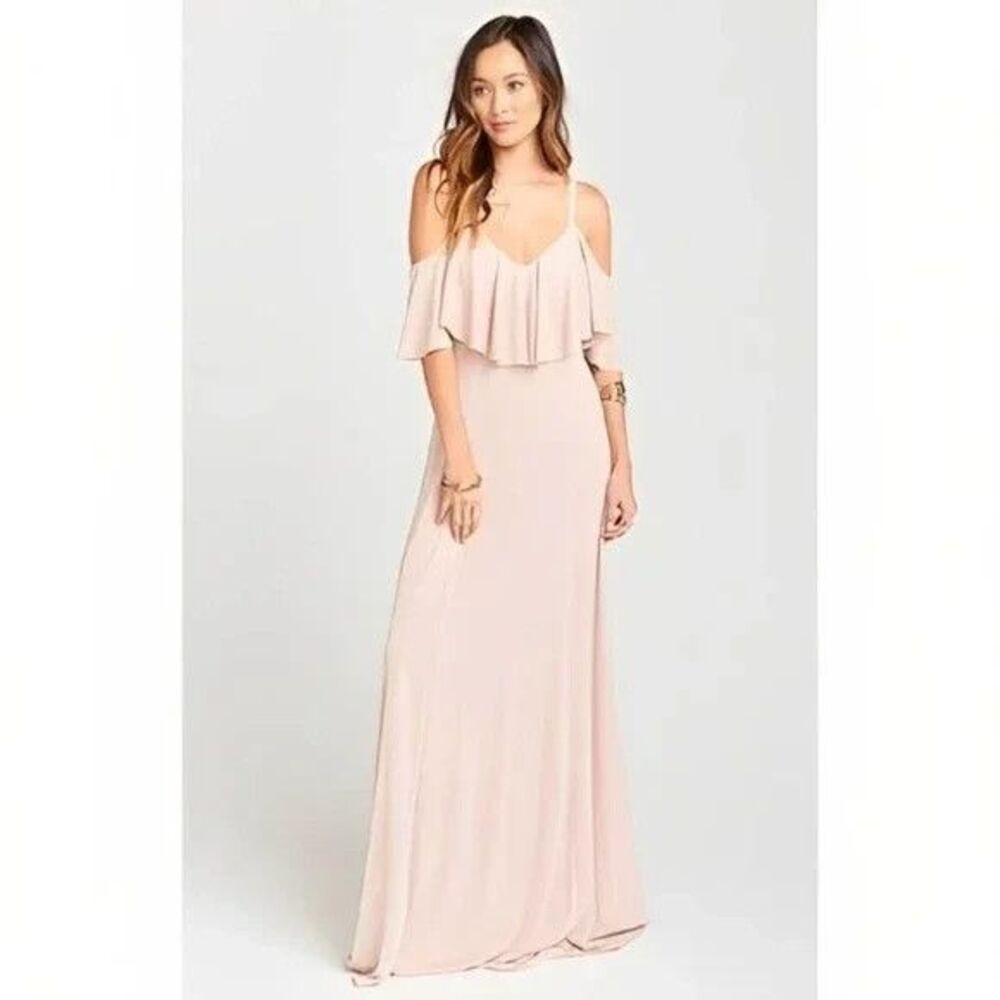 Show Me Your Mumu Renee Ruffle Maxi Dress Dancing Queen Blush Shine Shimmer XXS